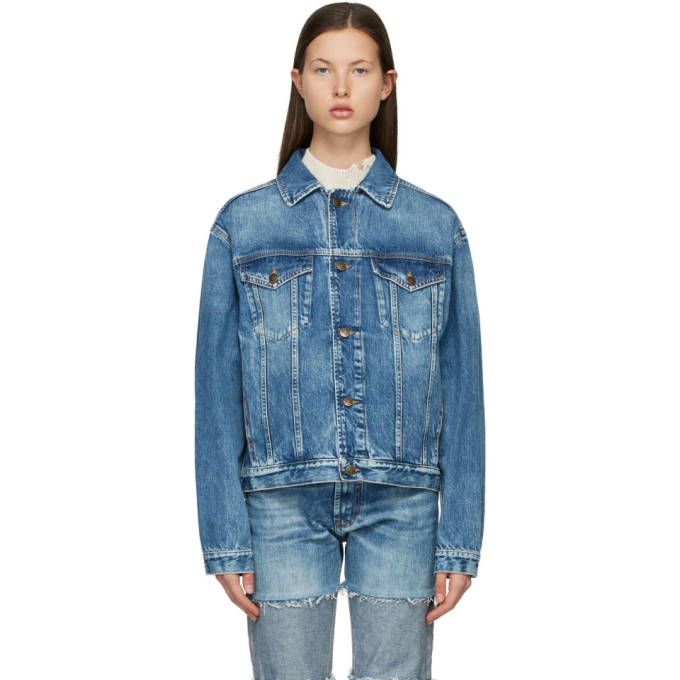 Click to view more detailed imagery on our partner's website Maison Margiela Women's Oversized Recycled Denim Jacket In 961 Blu Den