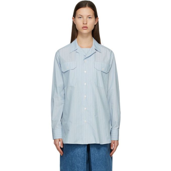 Maison Margiela Blue and White Poplin Stripe Shirt