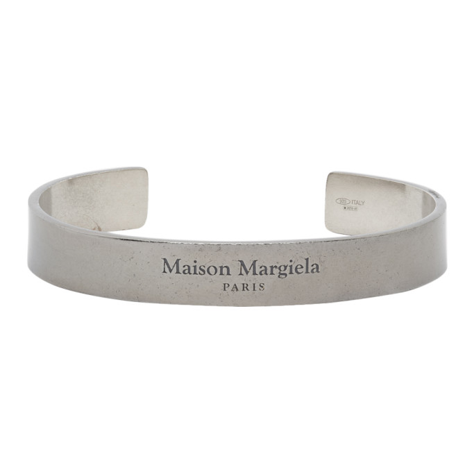 Maison Margiela Gunmetal Logo Cuff Bracelet