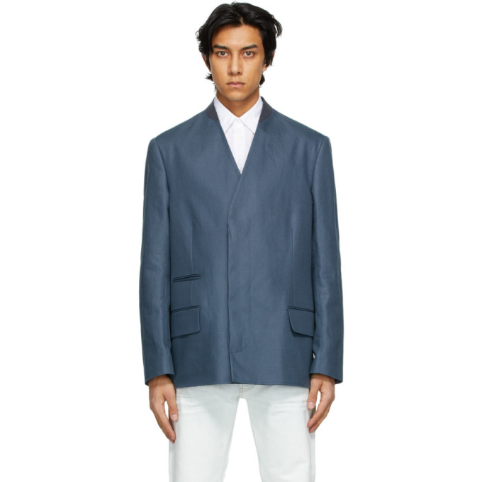 Maison Margiela Blue Collarless Blazer