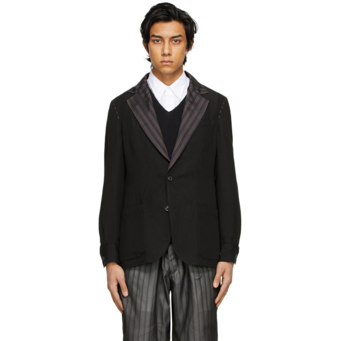 Maison Margiela Black Linen Striped Collar Blazer