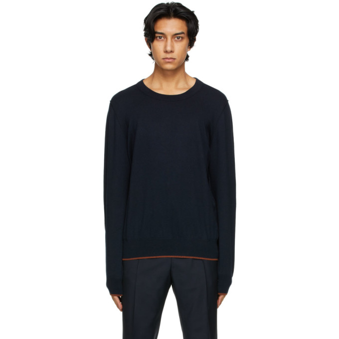 Maison Margiela Navy and Brown Elbow Patch Sweater