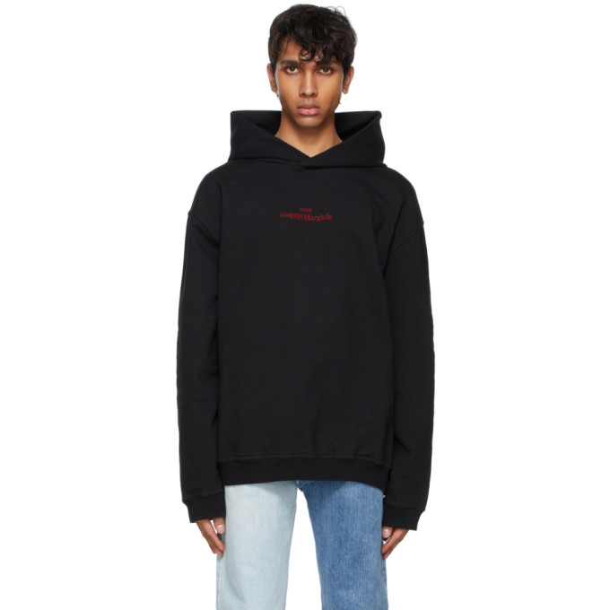 MAISON MARGIELA BLACK EMBROIDERED LOGO HOODIE