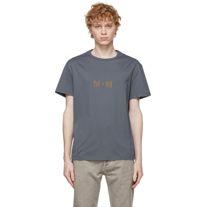 Click to view more detailed imagery on our partner's website Maison Margiela Grey Logo-embroidered Cotton T-shirt In 509 Steel Blue