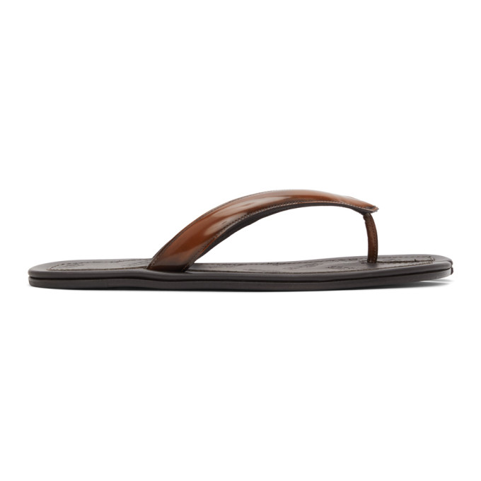 Maison Margiela Brown Patent Tabi Flip Flops