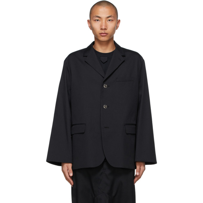 Fumito Ganryu Black Wool Flattened Blazer