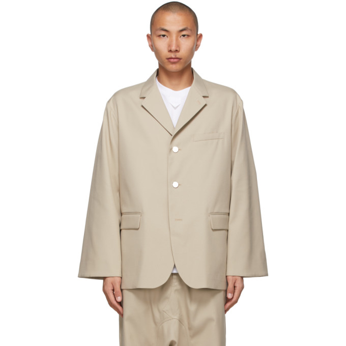 FUMITO GANRYU BEIGE WOOL FLATTENED BLAZER