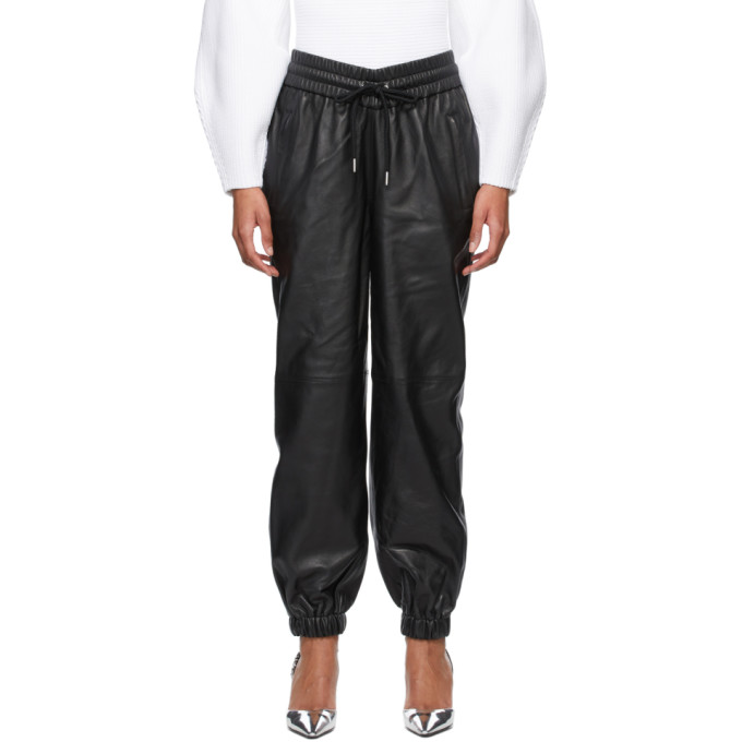 Alexander Wang Black Dipped Waist Jogger Leather Pants