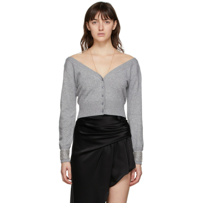 Alexander Wang Grey Crystal Cuff Cropped Cardigan