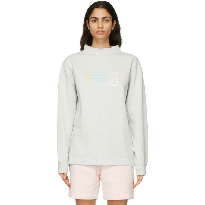 Alexander Wang Grey Wide Neck Puff Logo Long Sleeve T-Shirt