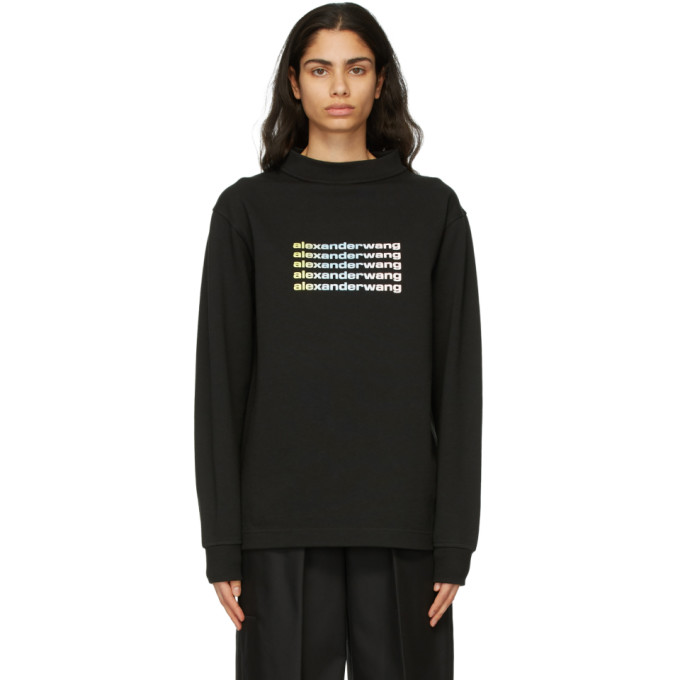 Alexander Wang Black Wide Neck Puff Logo Long Sleeve T-Shirt