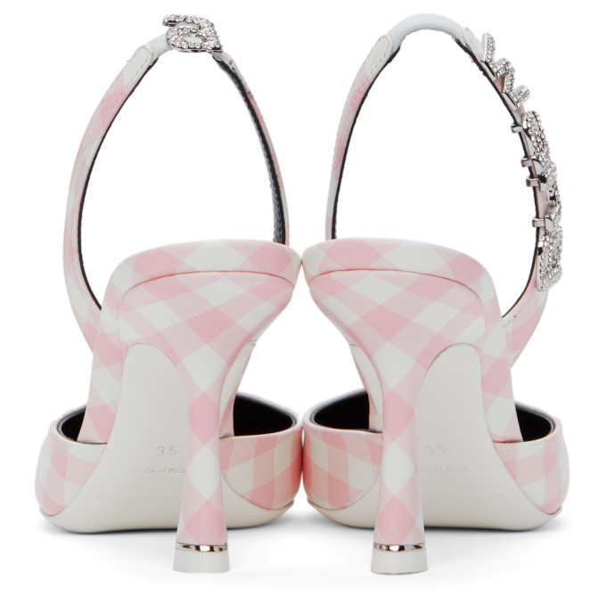 ALEXANDER WANG PINK & WHITE GINGHAM GRACE SLINGBACK HEELS