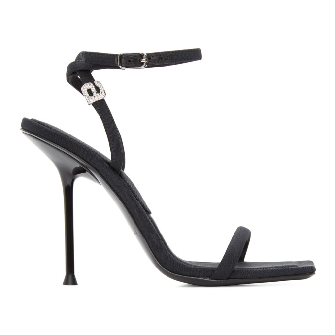 ALEXANDER WANG BLACK JULIE LOGO HEELED SANDALS