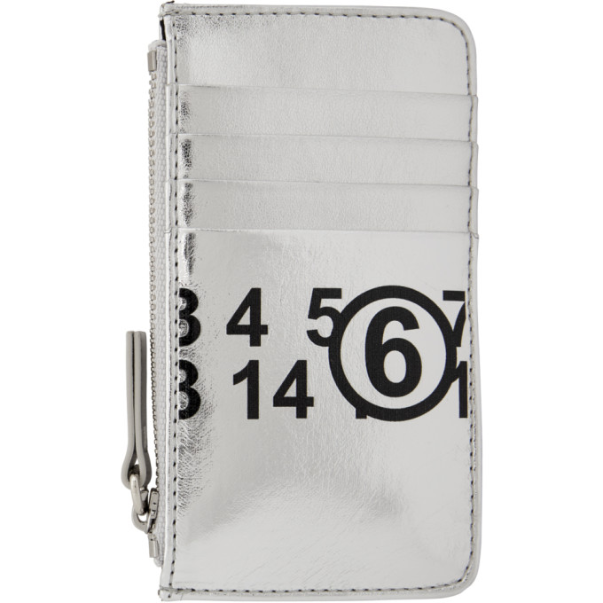 MM6 Maison Margiela Silver Faux-Leather Small Card Holder