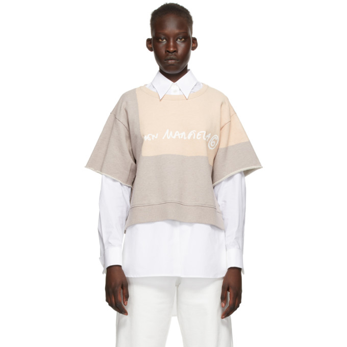 Mm6 Maison Margiela Logo-print Short-sleeved Cotton-jersey Sweatshirt In Beige