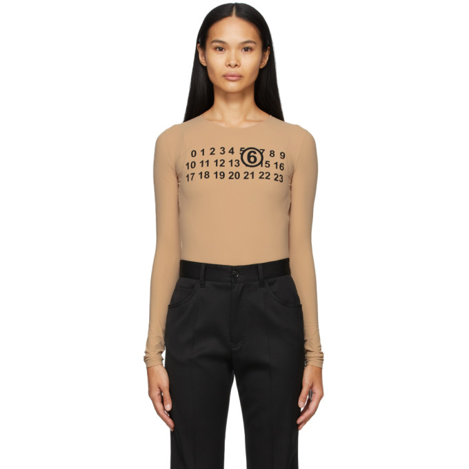 MM6 Maison Margiela SSENSE Exclusive Beige Logo Print Bodysuit