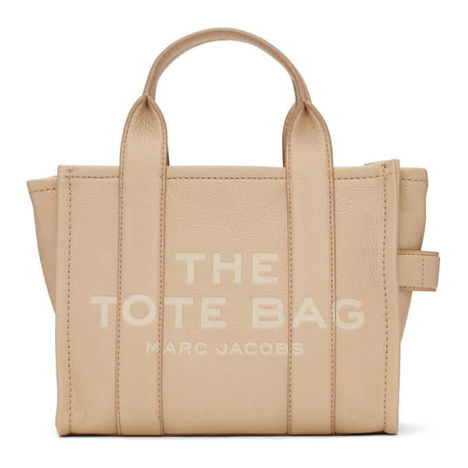 MARC JACOBS BEIGE LEATHER 'THE MINI TRAVELER' TOTE BAG