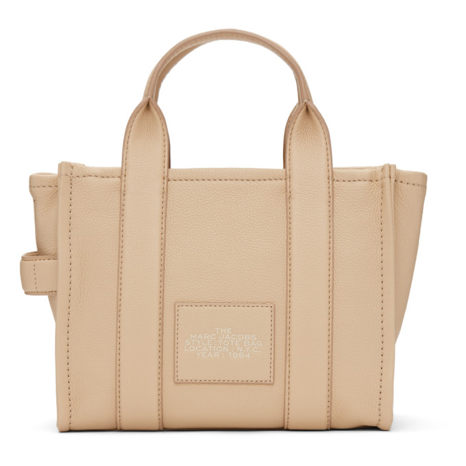 MARC JACOBS BEIGE LEATHER 'THE MINI TRAVELER' TOTE BAG