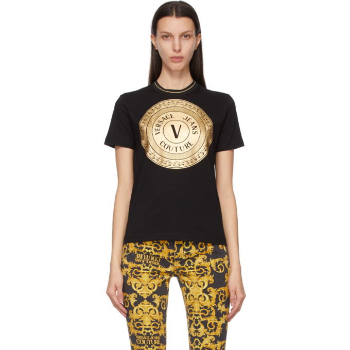 Versace Jeans Couture Black and Gold V-Emblem T-Shirt