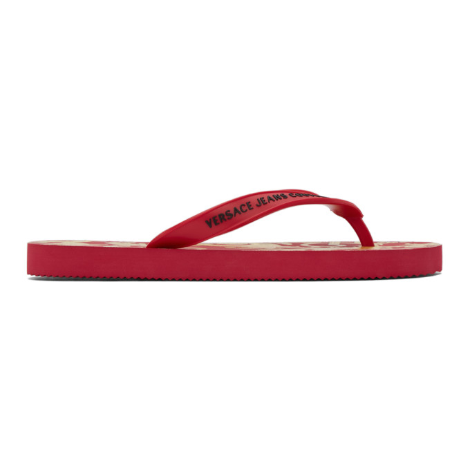 Versace Jeans Couture Red Barocco Flat Sandals