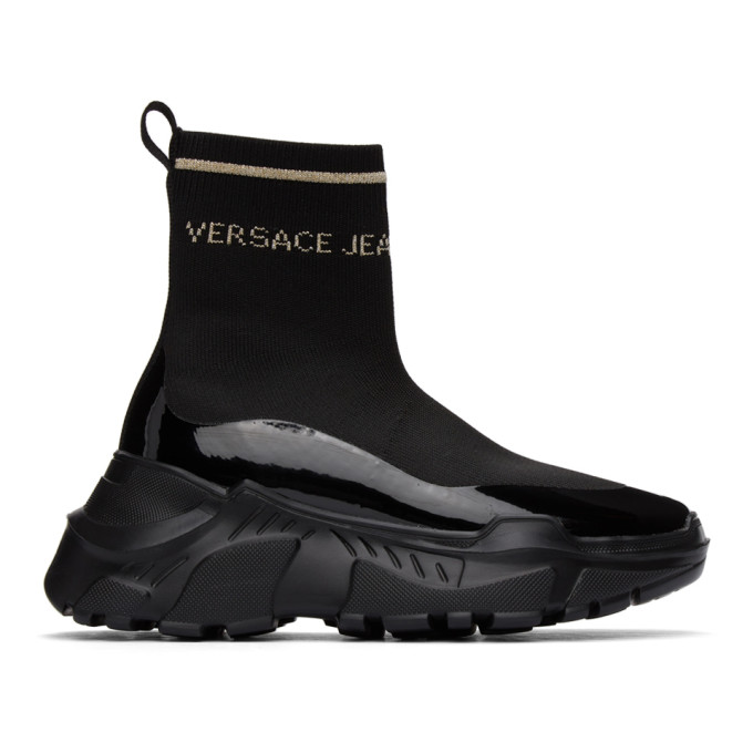 Versace Jeans Couture Black and Gold Logo Speedtrack Sneakers