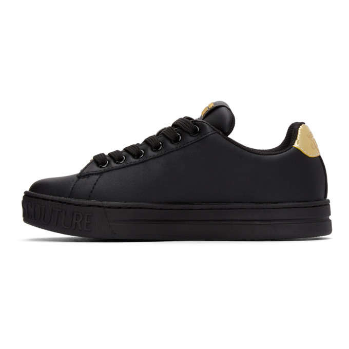 Shop Versace Jeans Couture Black & Gold 88 V-emblem Court Sneakers In E899 Nero