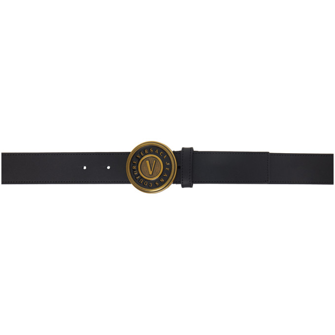 Versace Jeans Couture Black V Logo Buckle Belt