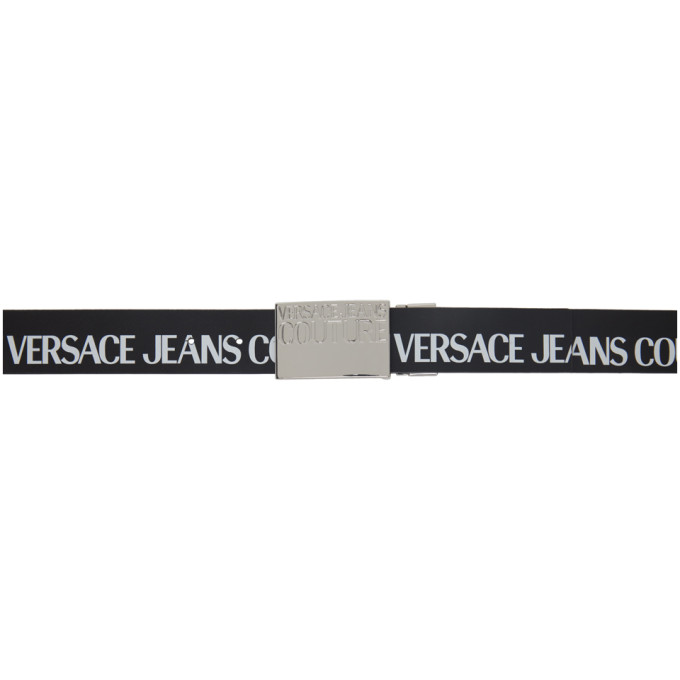 Versace Jeans Couture Black Leather Logo Belt