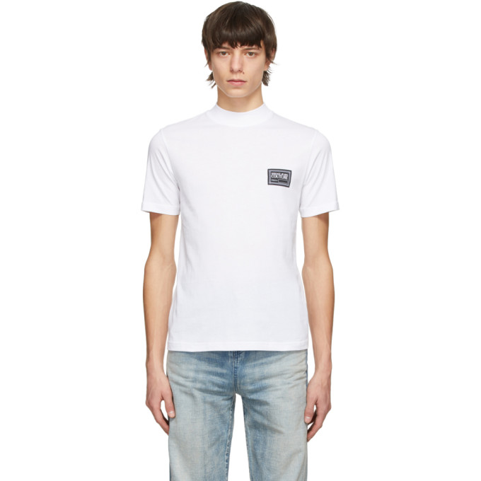 Versace Jeans Couture White Mock Neck Patch Logo T-Shirt