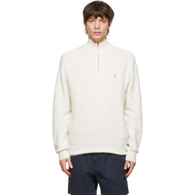 Polo Ralph Lauren Off-White Cotton Mesh Quarter-Zip Sweater