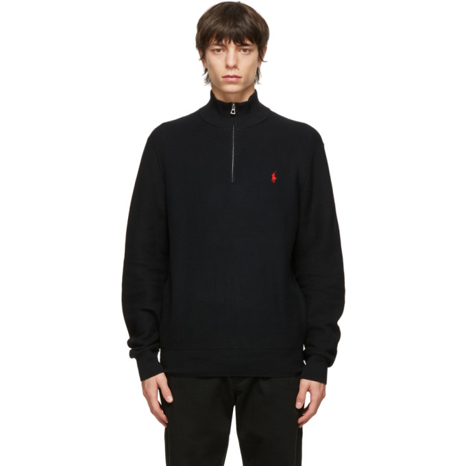 Polo Ralph Lauren Black Cotton Mesh Quarter-Zip Sweater