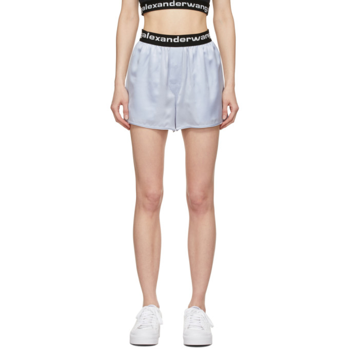 alexanderwang.t Blue Silk Logo Elastic Shorts