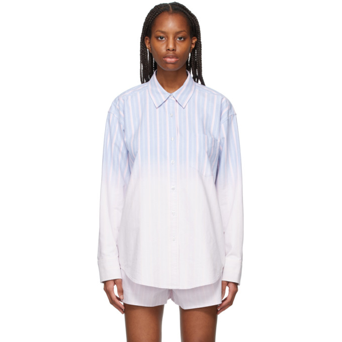 Click to view more detailed imagery on our partner's website Alexander Wang T Alexanderwang.t Blue And Pink Ombre Button-down Shirt In 426 Oxford Blue Mult