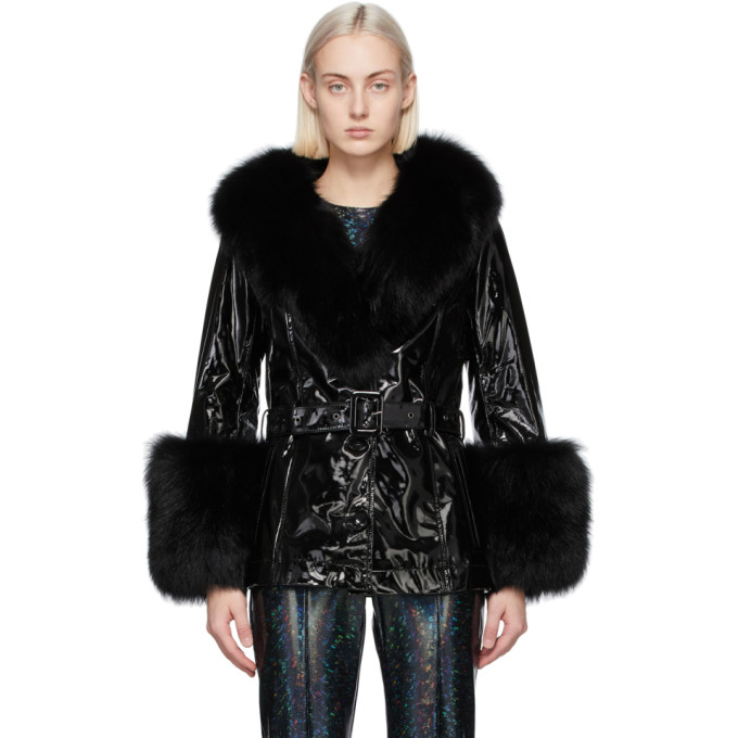 Saks Potts Black Patent Fur Shorty Coat