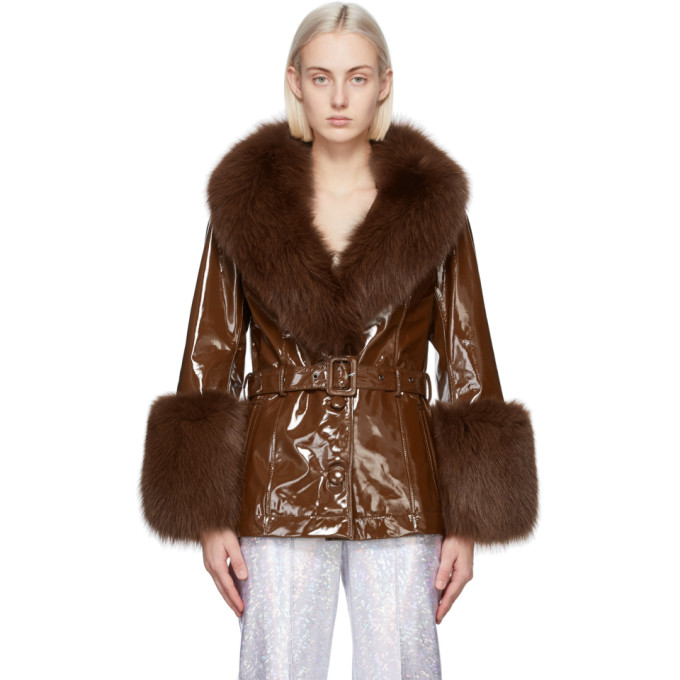 Saks Potts Brown Patent Fur Shorty Coat