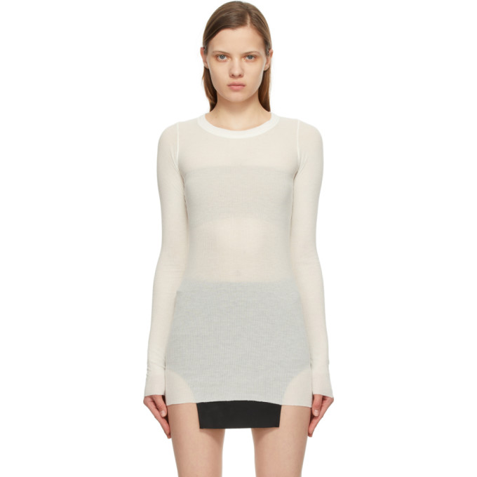 RICK OWENS OFF-WHITE SILK RIB LONG SLEEVE T-SHIRT