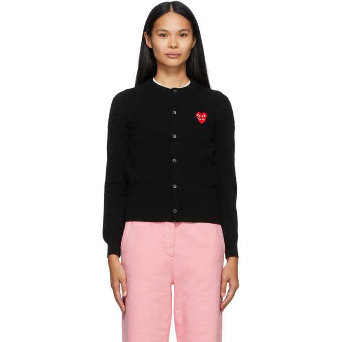 Comme des Garcons Play Black Wool Layered Double Heart Cardigan