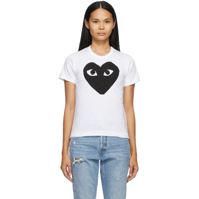 Comme des Garcons Play White and Black Large Heart T-Shirt