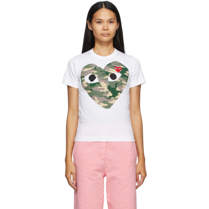 Comme des Garcons Play White Camo Heart T-Shirt