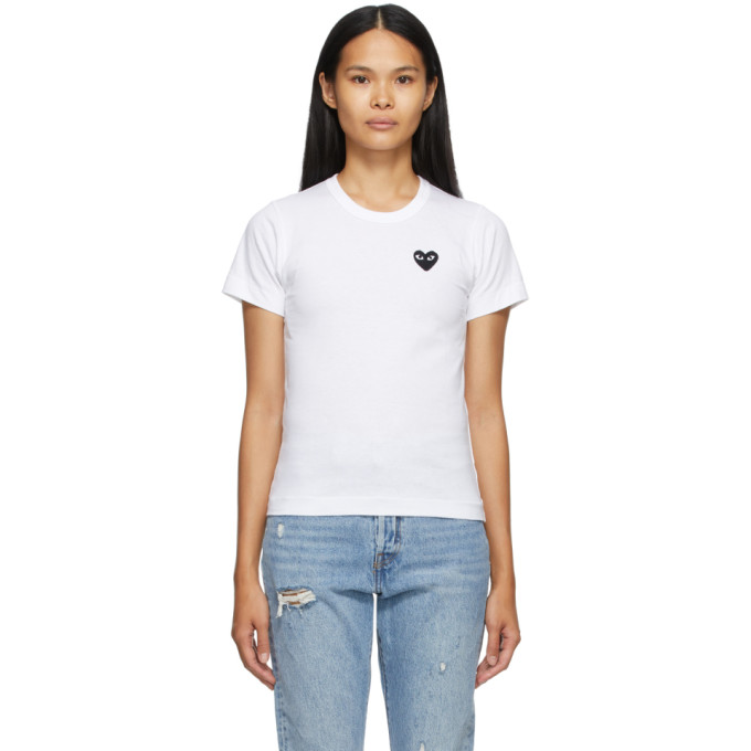 Comme des Garcons Play White and Black Heart Patch T-Shirt