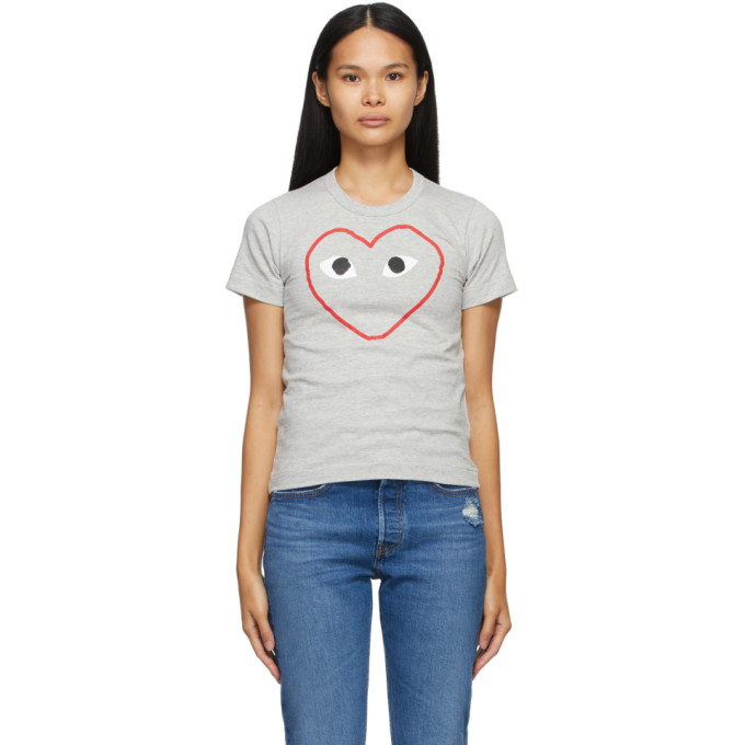 Comme des Garcons Play Grey Outline Heart T-Shirt