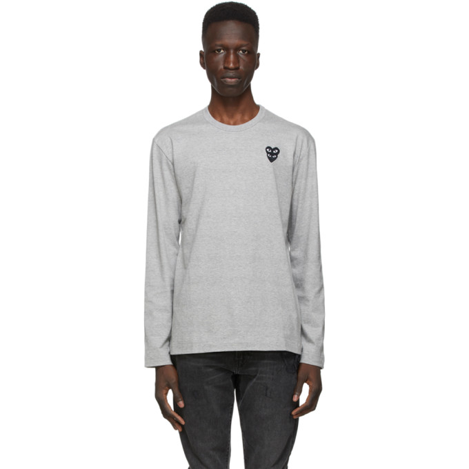 Comme des Garcons Play Grey Layered Double Heart Long Sleeve T-Shirt