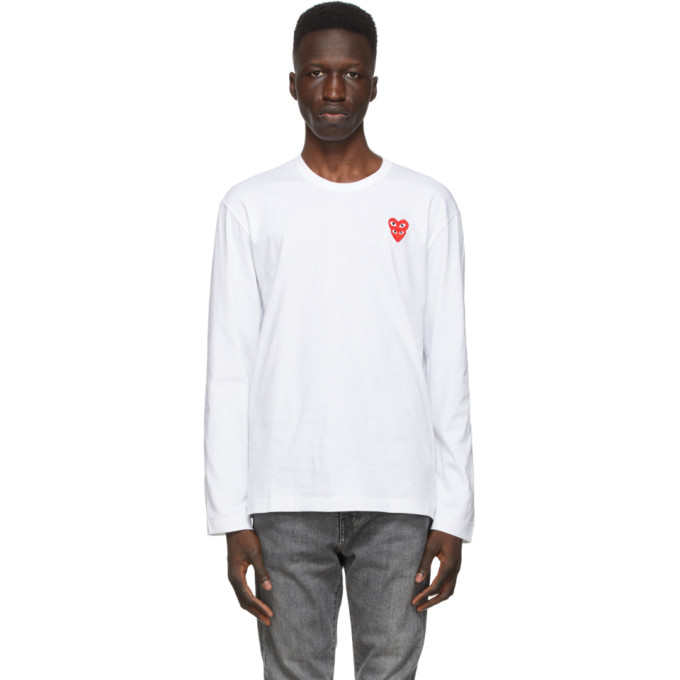 Comme des Garcons Play White Layered Double Heart Long Sleeve T-Shirt