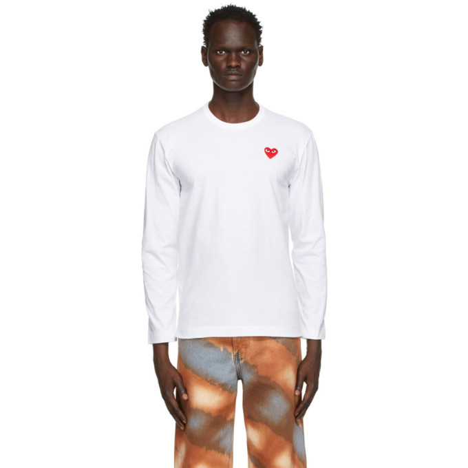 Comme des Garcons Play White Heart Patch Long Sleeve T-shirt