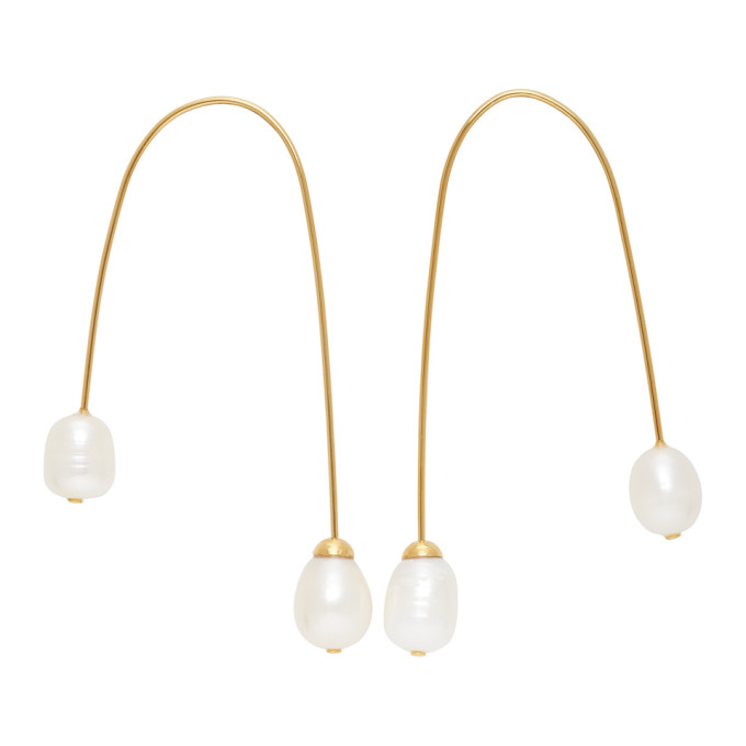 Jil Sander Gold Pearl Cord Earrings