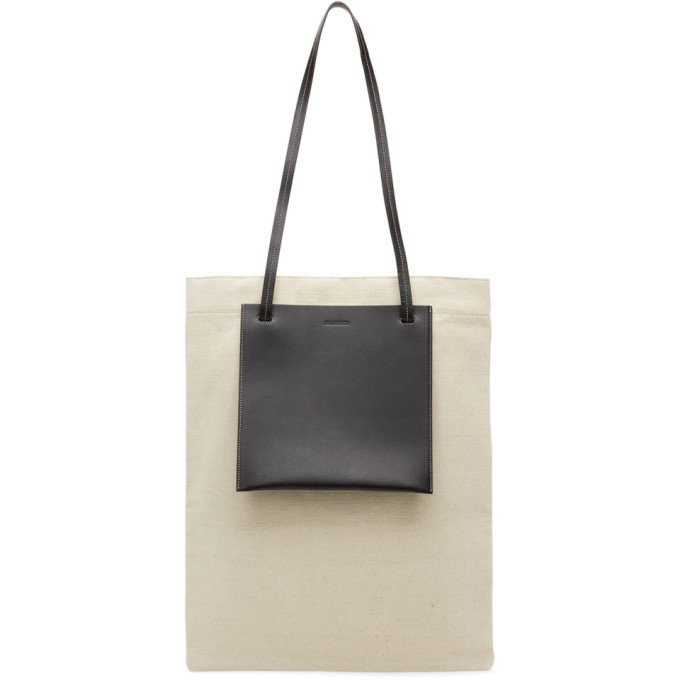 Jil Sander Off-White and Black Pocket Flat Shopper Tote