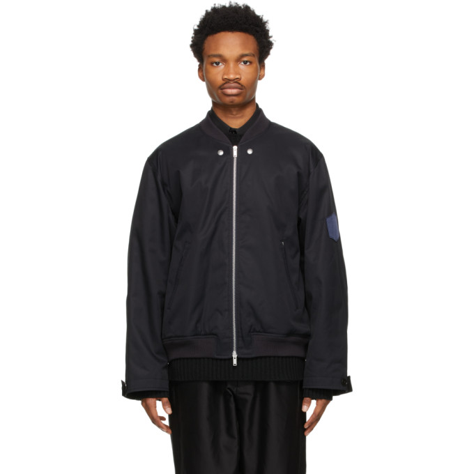 Jil Sander Navy Gabardine Detachable Pocket Bomber Jacket