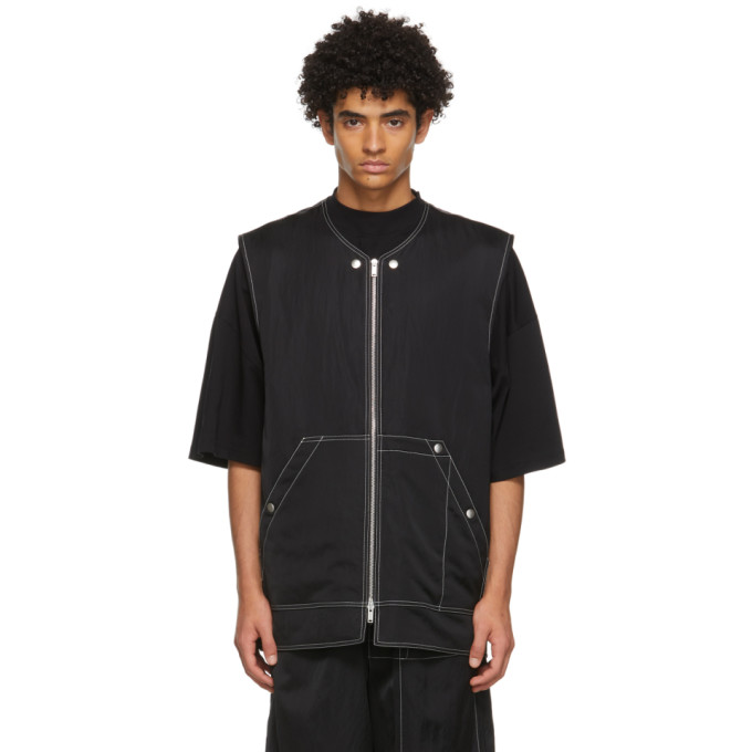 JIL SANDER Black Crinkled Sport Vest