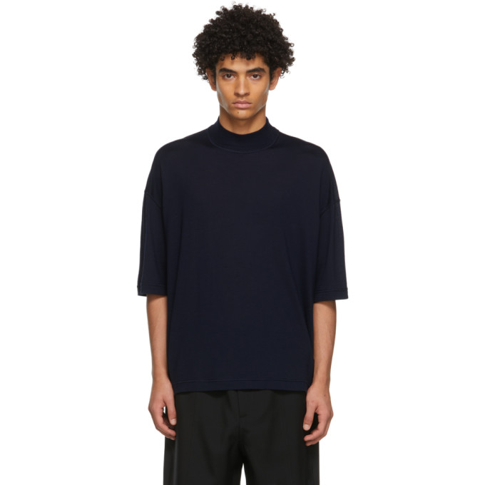JIL SANDER Navy Mock Neck Sweater T-Shirt