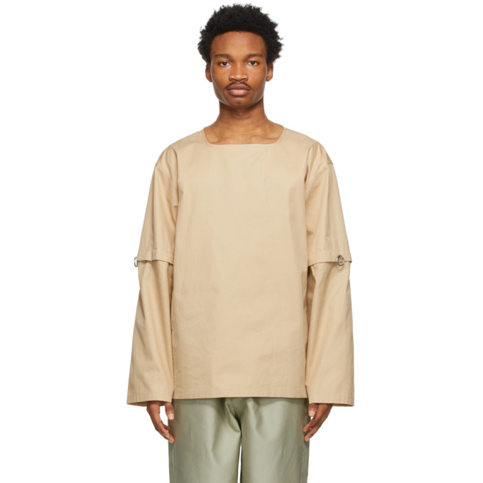 Jil Sander Tan Gabardine Detachable Sleeve Shirt